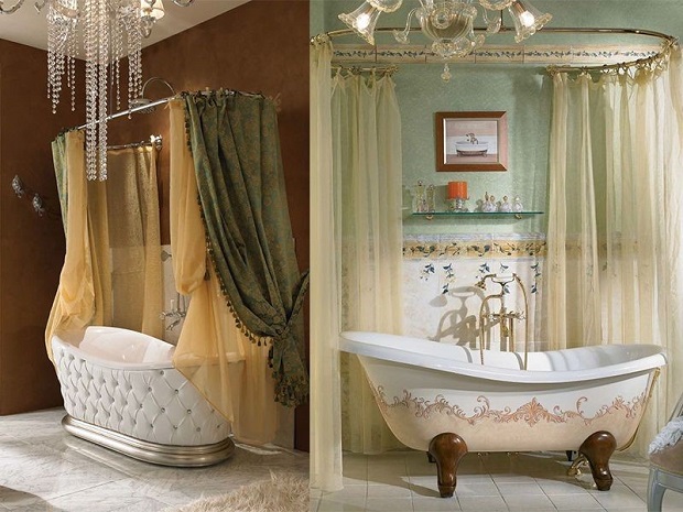 На фото – штора для ванной, выполненная в едином стиле с основной шторой и обивкой мебели