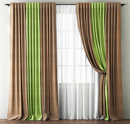 Комплект штор с подхватами "Кирстен" Бежевый/Зеленый