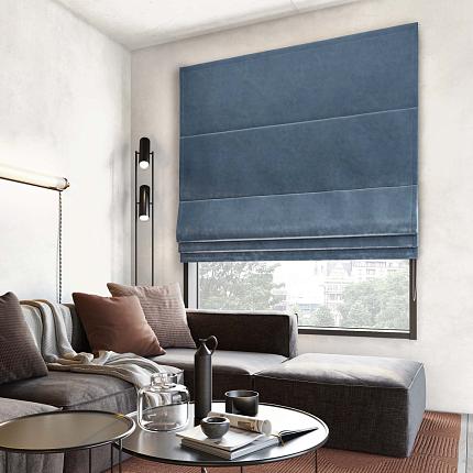 Римская штора "Бархат+" Серо-синий